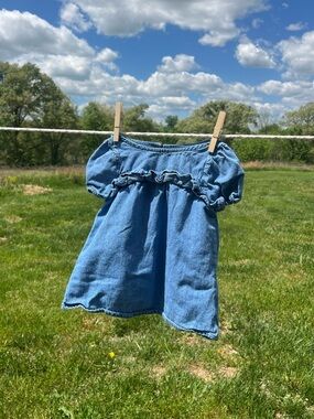 Infant baby girl denim dress with ruffles, puffy sleeves cat and jack size 18mo